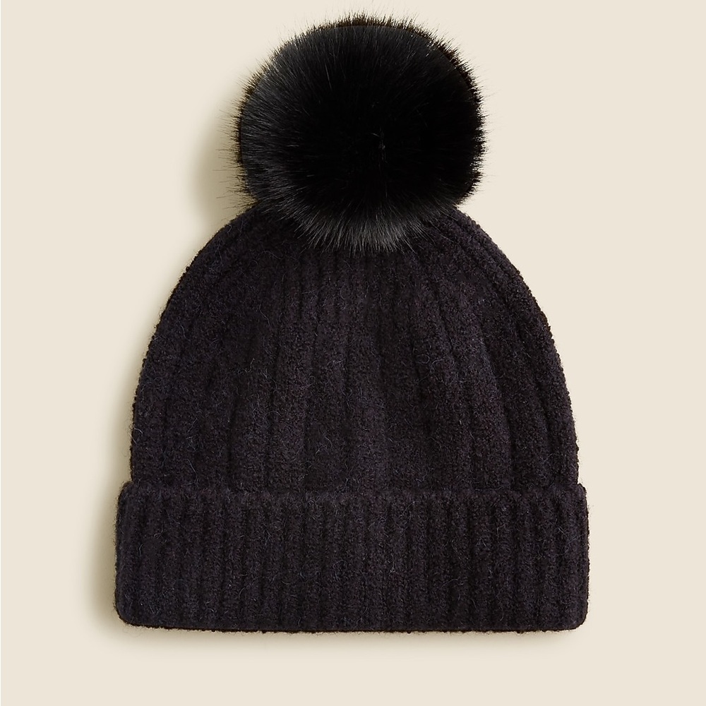 J Crew Ribbed pom-pom beanie in Supersoft yarn BV067
